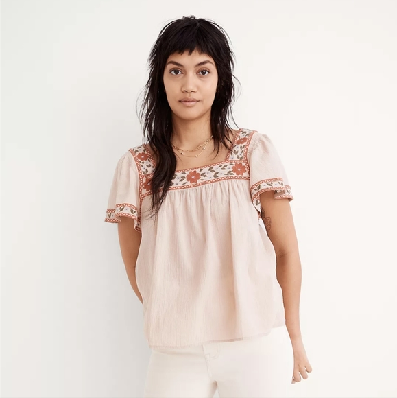 Madewell Tops - Madewell embroidered square neck top XL